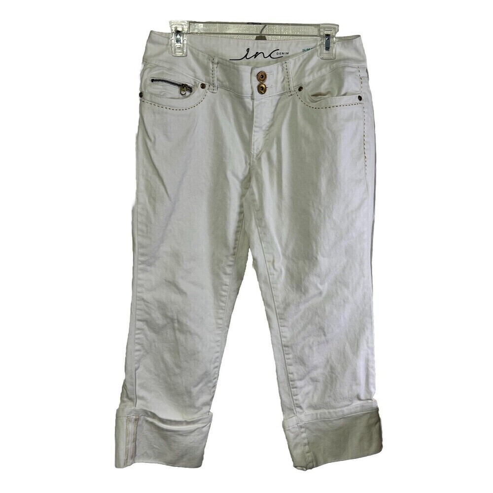 INC international concepts white cuffed capri pants Woman’s Size 6, Gold Stitch